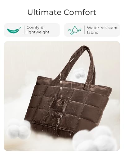 BAGSMART Expandable Tote Bag for Women, Puffer Work Tote Handbag, Quilted Carry On Bag for Travel Gym