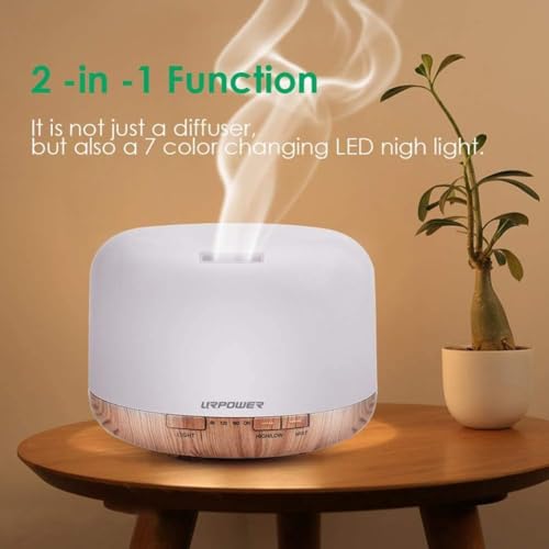 URPOWER 500ml Aromatherapy Essential Oil Diffuser Humidifier Room Decor Lighting with 4 Timer Settings, 7 LED Color Changi...