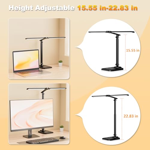 CHARYJOD LED Desk Lamp for Office Home, Height Adjustable Architect Desk Light with USB Adapter, Stepless Dimming Desk Lam...