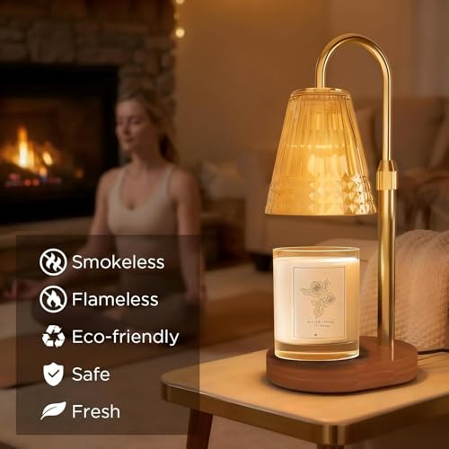 Candle Warmer Lamp with Timer, 4-Levels Dimmable Electric Wax Melter, Adj.Height for Jar Candles, Mother's& Father's&Chris...