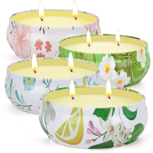 Citronella Candles Outdoor, 4 Pack Soy Wax Lemongrass Candles, Decorative Jar Scented Candle for Patio Garden Backyard Cam...