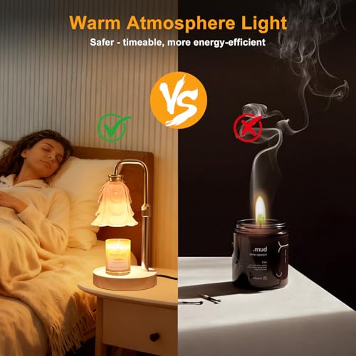 Flower Candle Warmer Lamp with Timer and Dimmer 4-Level Dimmable Adjustable Height Light Heat Lamp for Jar Candles Modern ...