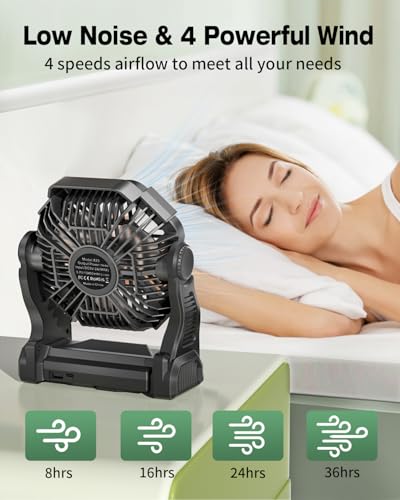 AEscod Portable Camping Fan, Rechargeable Battery Operated with LED Lights, Hanging Hook, 270°Rotation, 20000mAh Battery P...