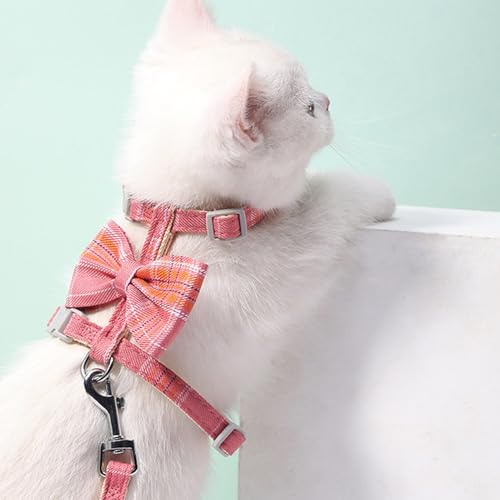 WELLYUK Cat Harness and Leash Set Escape Proof for Outdoor Walking Travel with Cute Red Check Bowtie, Kitten Soft Lightwei...