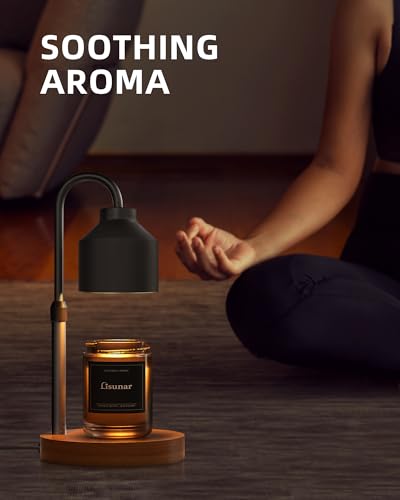 LISUNAR Electric Candle Warmer Lamp Black, Candle Lamp Warmer with Timer, Wax Warmer Lamp for Jar Candles, Adjustable Heig...