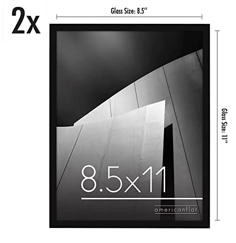 Americanflat 8.5x11 Picture Frame with Shatter-Resistant Glass - Set of 2 - Streamline Collection - Thin Border Photo Fram...