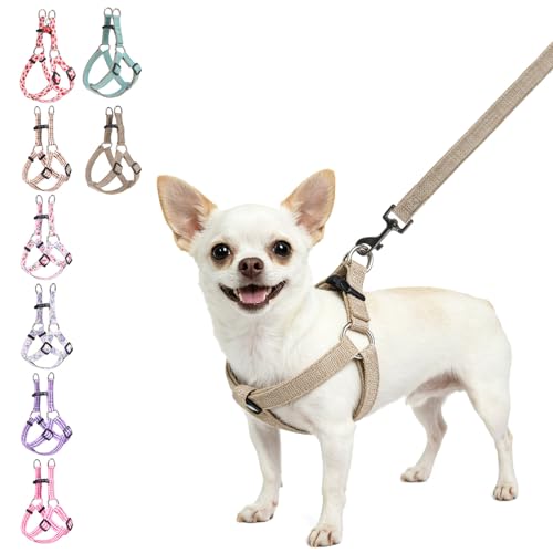 BEAUTYZOO No Pull Linen Dog Harness and Leash Set - Adjustable Step-in Puppy Harness for Small Medium Large Dogs, Escape P...