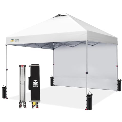CROWN SHADES 10x10 Pop Up Canopy with 1 Side Wall - Beach Tent with One Push Setup - Outdoor Sun Shade for Events, Partie...