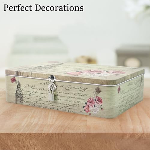 DreamsEden Decorative Keepsake Box with Hinged Lid and Small Lock, Large Letter Size, Tin Sheet Metal - Storage Memory Box...
