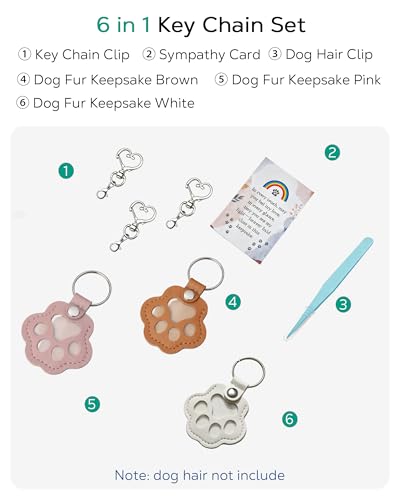 Aurichi Cat & Dog Hair Keychain, Leather Dog Paw Hair Holder Fur Collection Key Chain Keepsake Pet Loss Memorial Gift