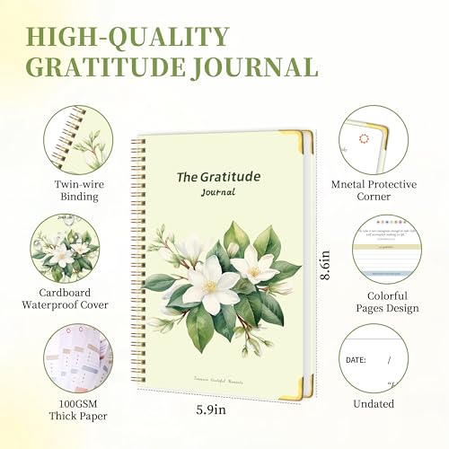 The Gratitude Journal for Women Men, 5 Minute Daily Gratitude Journal Spiral with Prompts & Quotes for Self Care, Happines...