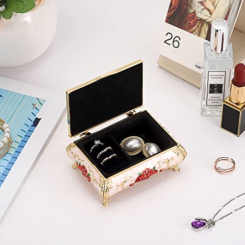 Hipiwe Vintage Metal Jewelry Box Small Treasure Chest Case Trinket Organizer Earrings Necklace Bracelet Storage Box Ring B...