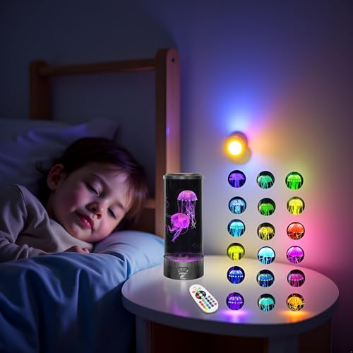 Lightahead Large Round LED Jellyfish Lamp – 18 LEDs with Vibrant Color-Changing Effects – The Ultimate Sensory Fake Aquari...