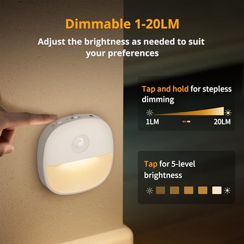 Lyridz Rechargeable Night Light, Motion Sensor Battery Nightlight, Mini Stick-on LED Closet Light, 1-20LM Dimmable Brightn...