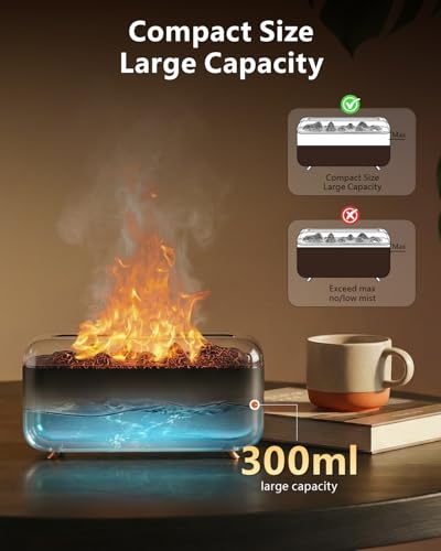 Essential Oil Diffuser, Fireplace Flame Aromatherapy Diffuser 500ml Aroma Humidifier for Home with 8 Colors Night Light, T...