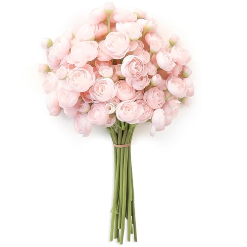 Floroom Ranunculus Artificial Flowers 18 Pcs Blush Faux Silk Mini Ranunculus Bulk Fake Wedding Filler Flowers for DIY Pink...
