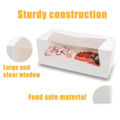 Fit Meal Prep 25 Pack 9 x 4 x 3.5 Inches White Bakery Boxes with Window, Auto-Popup Cardboard Gift Packaging and Baking Co...