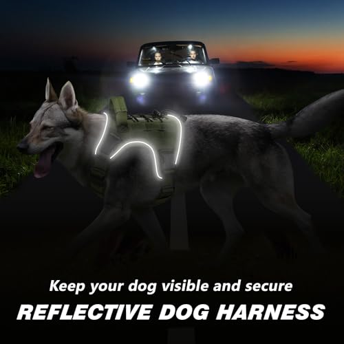 WINGOIN Green Tactical Dog Harness for Small Dogs, Heavy Duty No Pull Harness with Handle, Adjustable Reflective Military ...