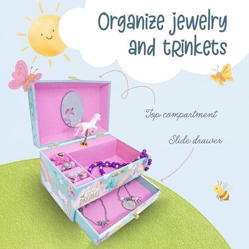 The Memory Building Co Unicorn Musical Jewelry Box Plays Classic Melody, Storage Organizer Music Box for Kids Ages 6-12, M...