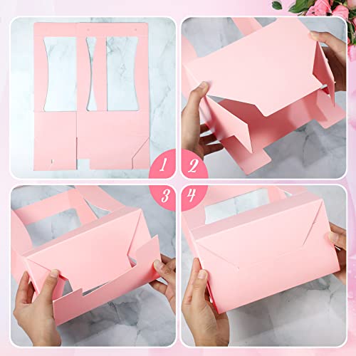Teling 12 Pcs Mother's Day Flower Boxes for Arrangements Paper Pink Flower Gift Bags for Bouquets Portable Waterproof Flor...