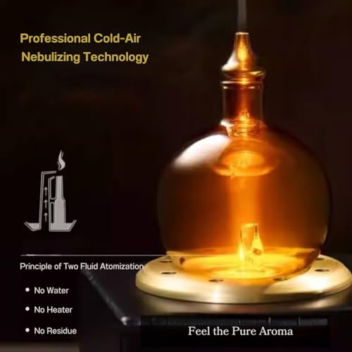 USMLMOOT Cordless Aroma Oil Nebulizer - Waterless Diffuser for Essential Oil with Glass & Wood, Rechargeable Portable Nebu...
