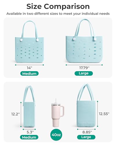 BAGSMART Beach Bag for Women, Water-resistant Rubber Tote Bag, Sandproof Vacation Essentials for Summer Swim Cruise Pool