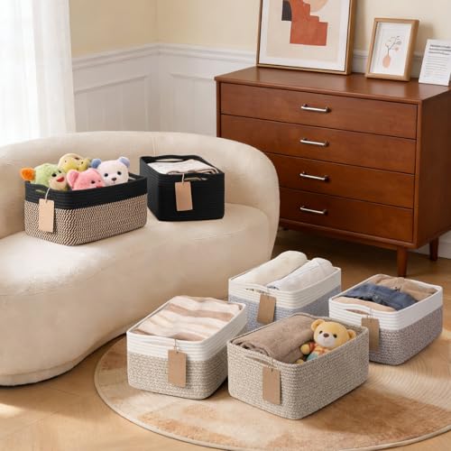 Goodpick 4 Pack Storage Baskets for Shelves, Rectangle Wicker Storage Bins for Baby Shower Toys, Decorative Organizer Shel...