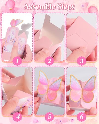 Liobelon 48 Pcs MINI Butterfly Party Favor Treat Boxes, Pink Purple Floral Candy Paper Gift Box Butterfly Decorations Brid...