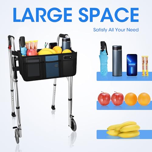 Dotday Upgraded Walker Basket with Cup Holder, Foldable Walker Bag with Large Capacity & Never Tipping Over- Not Fit for R...