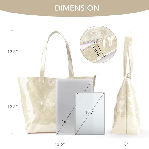 KALIDI PVC Zipper Tote Bag, Jelly Kraft Paper Beach Bag Large Hobo Carry All Travel Shopping Handbag Plastic Shoulder Bag