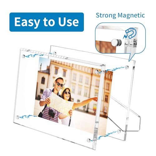 AITEE 5x7 Acrylic Picture Frames 3 Pack, Clear Picture Frames with Stand, Magnetic Frame Lucite Frameless Transparent Floa...