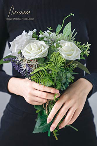 Floroom Artificial Flowers 50pcs Real Looking Ivory Foam Fake Roses with Stems for DIY Wedding Bouquets White Baby Shower ...