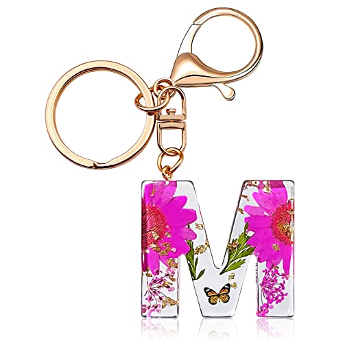 Initial Letter Butterfly Flower Pink Keychain Birthday gifts for Women Girl Backpack Wallet Car Key Cute Bling Keychain