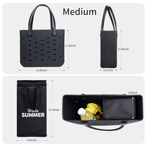 PoVwlty Rubber Beach Tote Bag with Insulated Cooler Bag, Waterproof Sandproof Pool Bag for Beach, Travel- Perfect for Summer