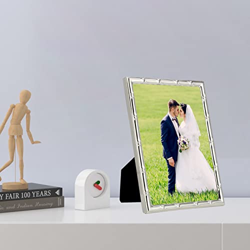 YiPinYin 4x6'' Bamboo Detail Designs Silver Metal Picture Frame 2pack, Elegant Silver Plated Baby Nurse Photo Frames 4x6''...