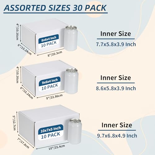 ZBEIVAN White Small Shipping Boxes, 30 Packs Cardboard Mailer Boxes for Packaging Small Business with Lids (10x7x5, 9x6x4,...