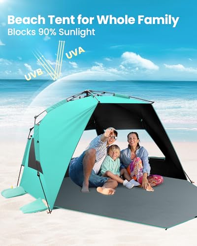 OutdoorMaster Beach Tent with Blackout Shelter Technology, Portable Sun Shade Shelter 4 Person, Pop Up Beach Tents with UP...