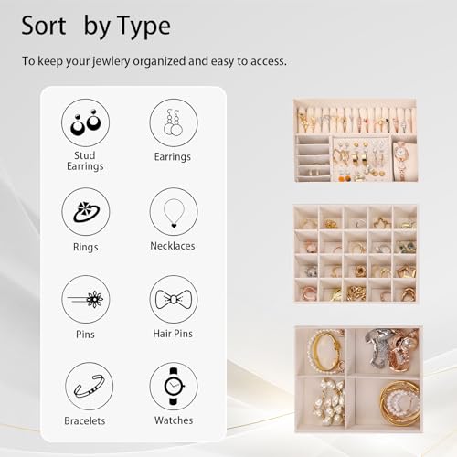 RQQM 3 Layer Jewelry Box Organizer with Drawers, Lockable PU Leather Jewelry Storage Case for Mothrer's Day gifts Necklace...