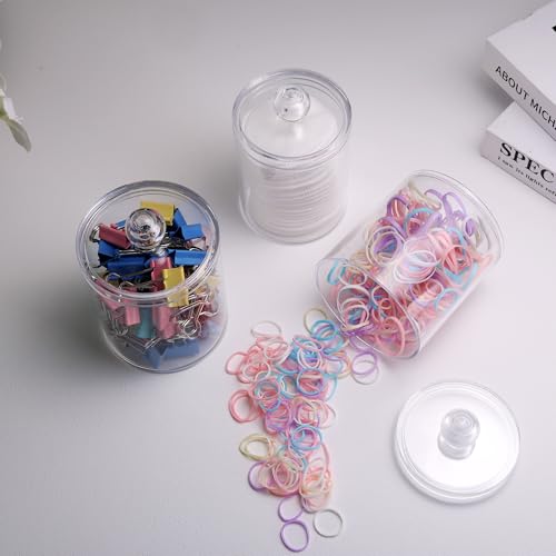 WEISHI 4 Pack Qtip Holder Dispenser - Cotton Ball, Swab, Round Pads, Floss , Small Clear Plastic Apothecary Jar Containers...
