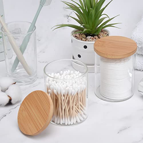 BKYFPQ 2 Pack Glass Qtip Holder Dispenser Set - Apothecary Jars with Lids - Vanity Makeup Organizer and Bathroom Canister ...