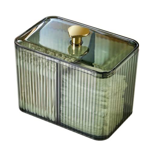 OIWTLIFE Cotton Swab Holder Cotton Pad Holder with 3 Compartments Green Bathroom Vanity Storage Organizer