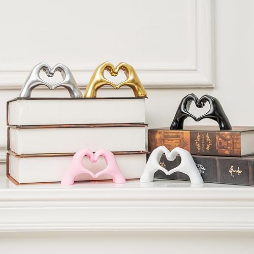 Small Heart Hands Sculpture Decor for Living Room Bedroom Bookshelf Coffe Table and Office Display, Love Finger Statue Mod...