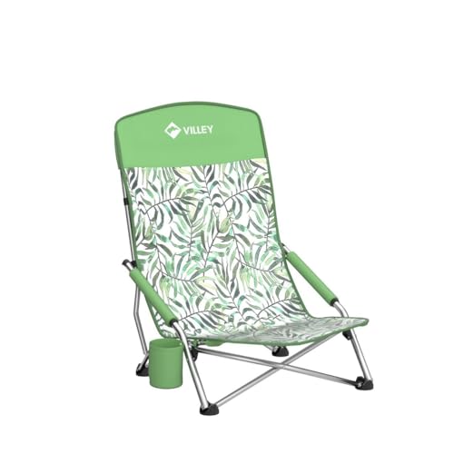 VILLEY Low Beach Chair, High Back Folding Beach Chair for Adults, Lightweight and Portable for Outdoor, Beach, Camping, La...