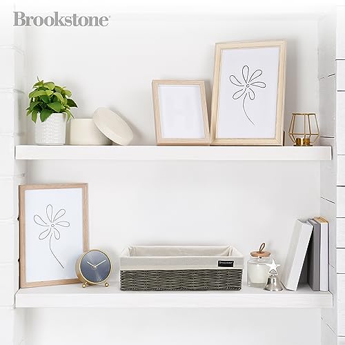 Brookstone Wicker Storage Basket Two Pack Set, Bathroom and Closet Organizers and Storage Bins with Fabric Liner, Grey