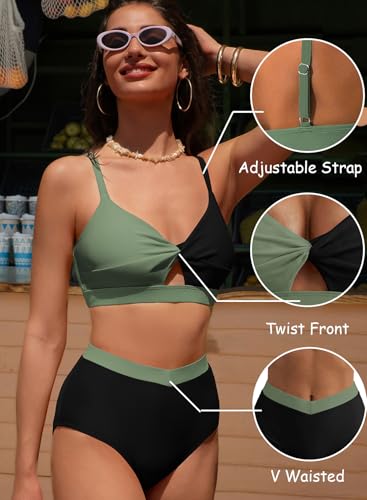 Herseas Women's Bikini Sets Twist Color Block Swimsuits 2 Piece High Waisted Bathing Suit Swim Suits 2026 Beach Wear
