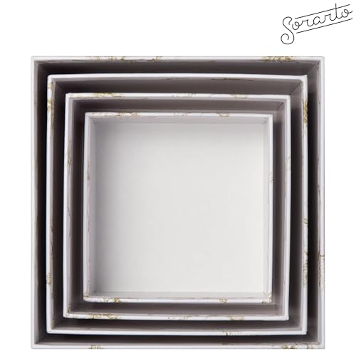 Sorarto Square Gift Boxes with Lids 4pc Set | White Gold Floral Nesting Gift Boxes for Presents Birthday Wedding Bridesmai...