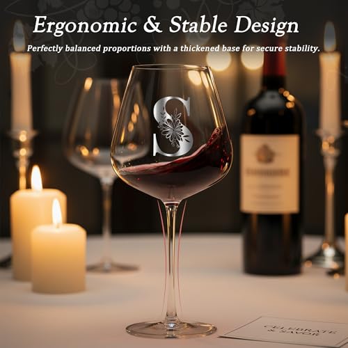 Personalized Crystal Wine Glass for Women Wife Birthday Wedding Anniversary Her Unique Letter Gift Over 20 25 30 40 50 55 ...