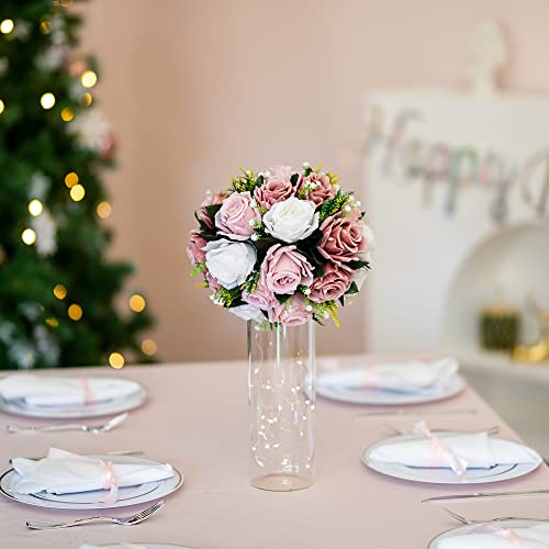 BLOSMON Dusty Rose Flowers Decoration: 2 Pcs Pink Artificial Flowers Balls for Wedding Dinning Table Centerpieces - Fake S...