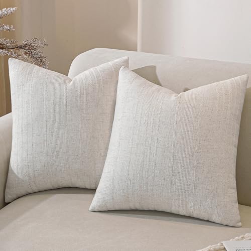 QDTTSRY Natural Linen Boho Throw Pillow Covers Set of 2-20x20 Inch Rustic Striped Farmhouse Decor Pillowcase, Breathable &...