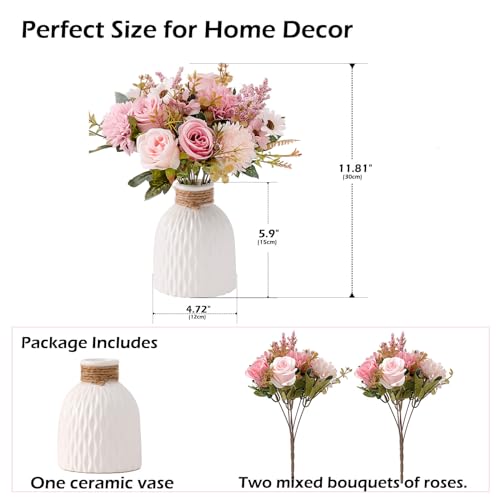 Epicpetal Fake Flowers in Vase, Artificial Pink Flowers in Vase for Decoration Faux Flowers Fake Floral for Home Decor Ind...